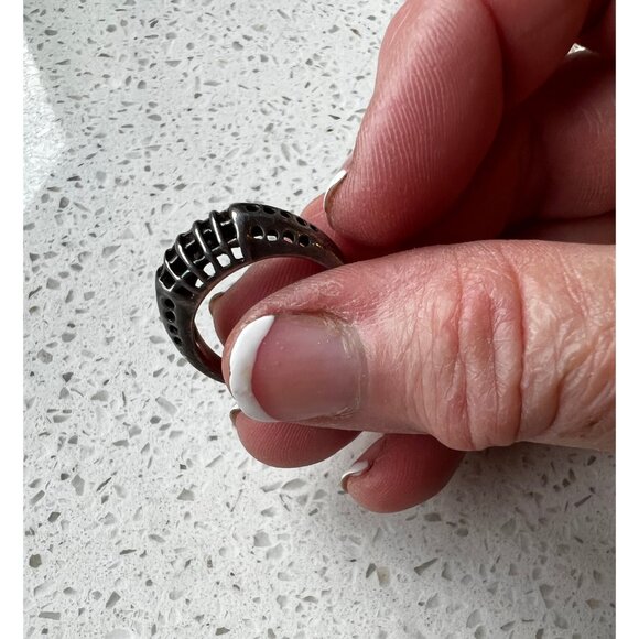 Silver Size 8 Signed MD Silver Marked 925 Ring Cage Work - Picture 5 of 8